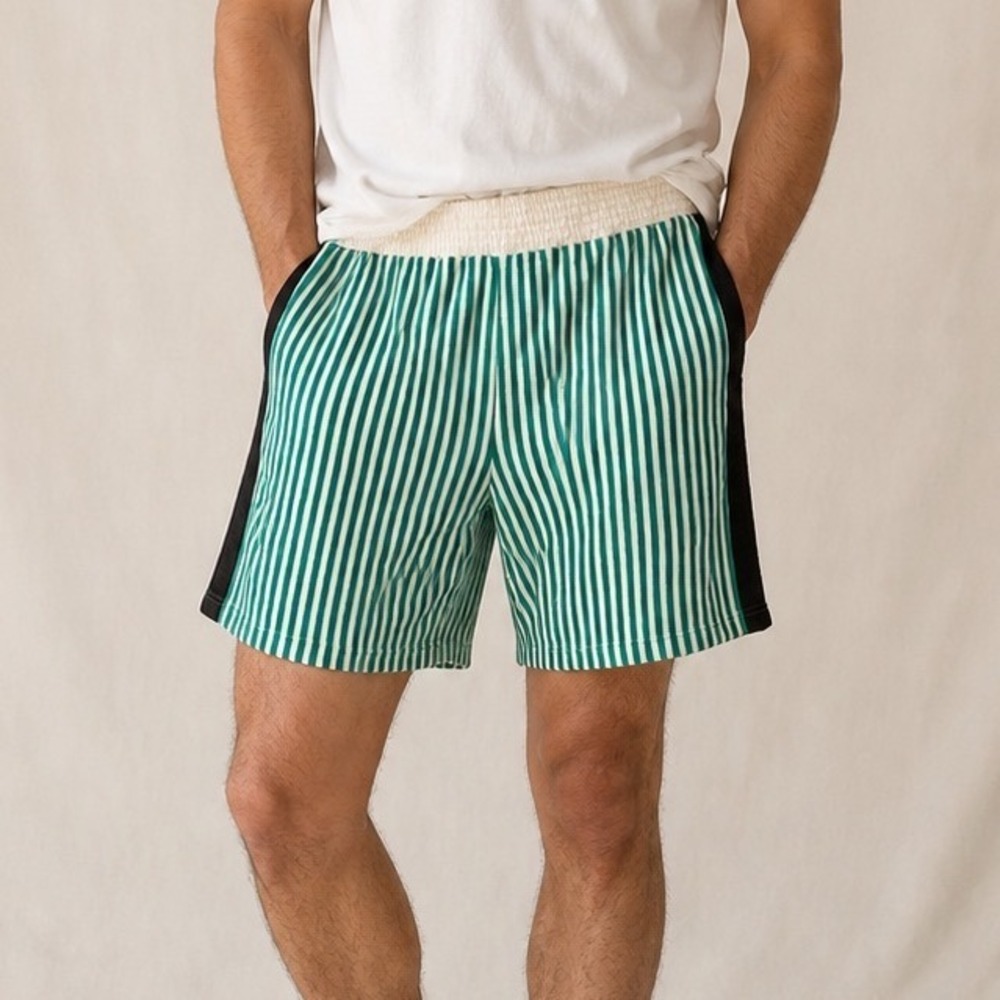 Vintage Bjorn Borg Mens Green White Striped Knit Shorts Rohdi Heintz Large 80's